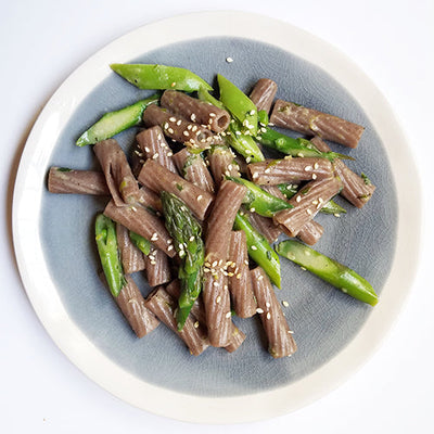 Buckwheat Pasta with Spring Vegetables & Miso Scallion Butter
