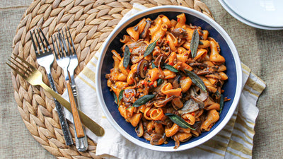 Pumpkin Torchio Pasta with Mushroom Ragù