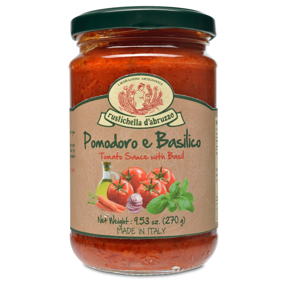 Jar of tomato sauce with Pomodoro e Bailico