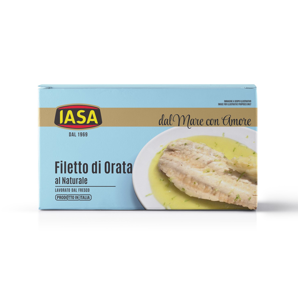 Iasa fish filet packaging on a white background