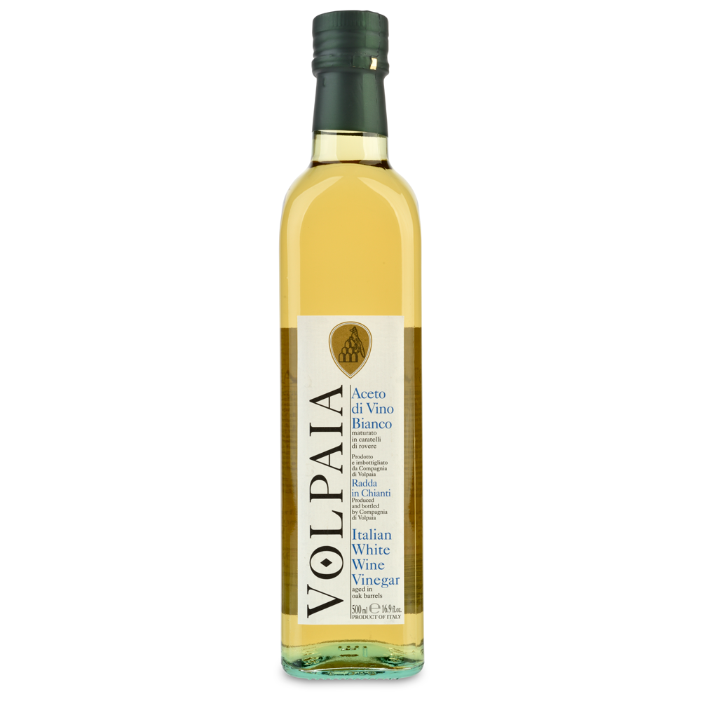 500 ml bottle of Volpata Italian White Wine Vinegar on a white background