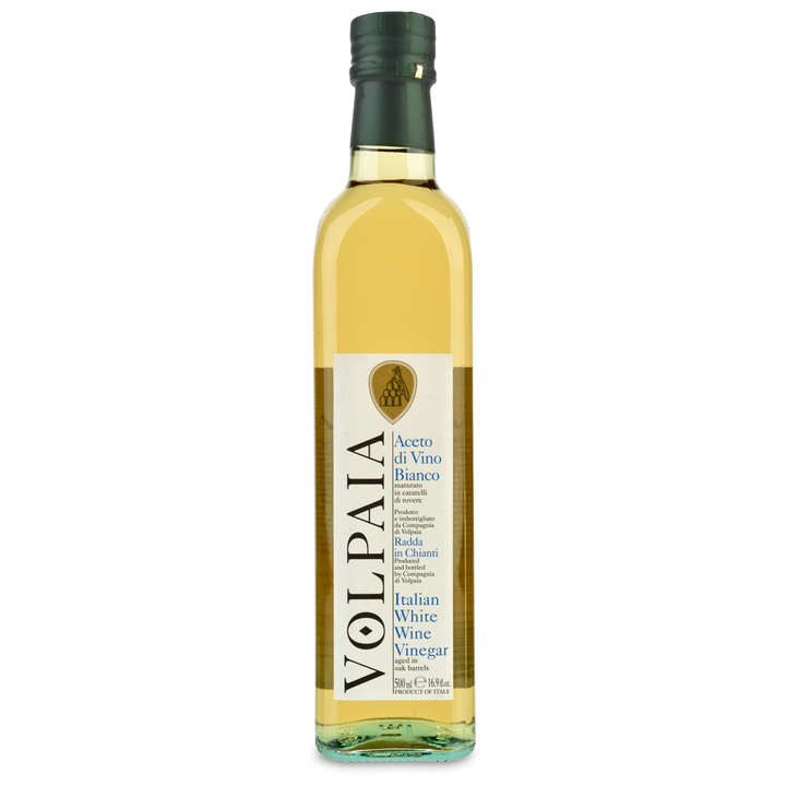 500 ml bottle of Volpata Italian White Wine Vinegar on a white background