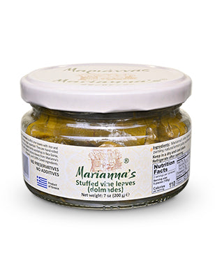 Jar of Marianna's stuffed vine leaves (dolmades)