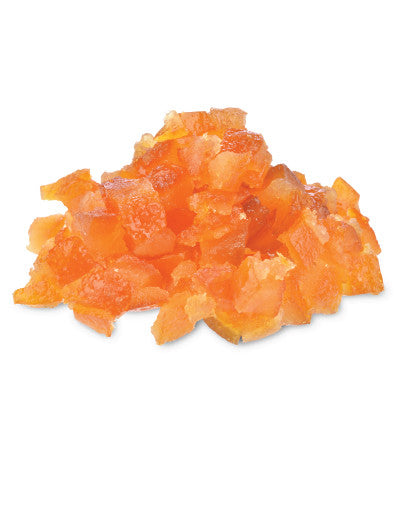 A heap of candied orange peel cubes.