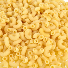 Close up of dried elbow-shaped macaroni pasta