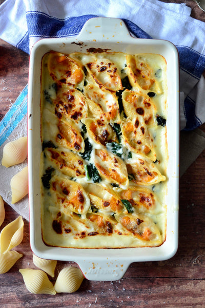 Stuffed Conchiglioni with Pumpkin, Gorgonzola & Kale