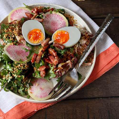 Crispy Ham & Chicory Salad with Violet Mustard Vinaigrette