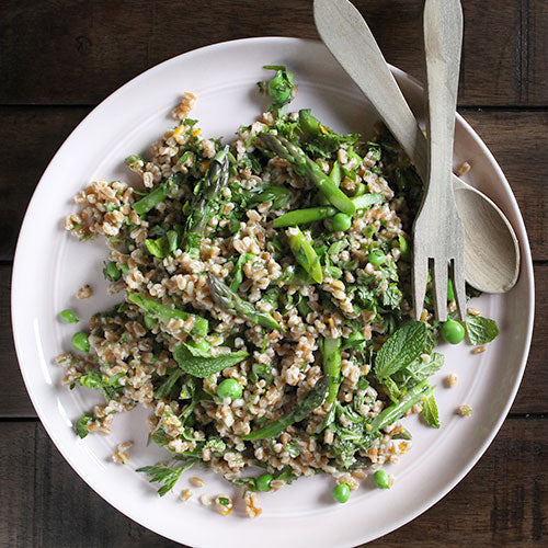 Farro Salad with Spring Vegetables & Lemon Tahini Dressing