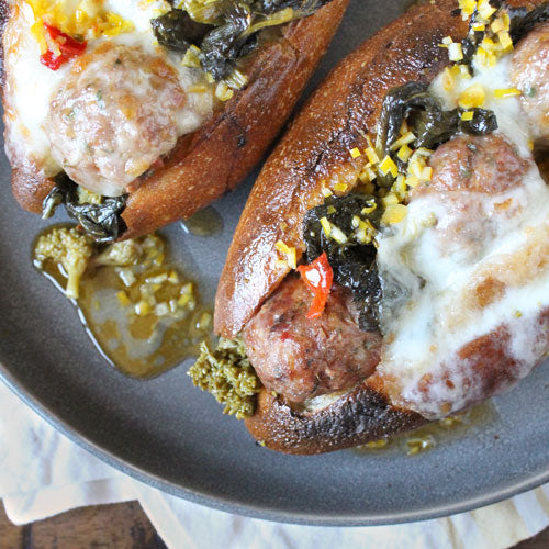 Spicy Meatball Hoagies with Broccoli Rabe