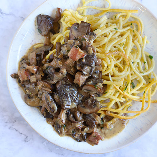 Champignons au Riesling with Spaetzle