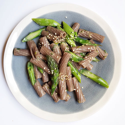 Buckwheat Pasta with Spring Vegetables & Miso Scallion Butter