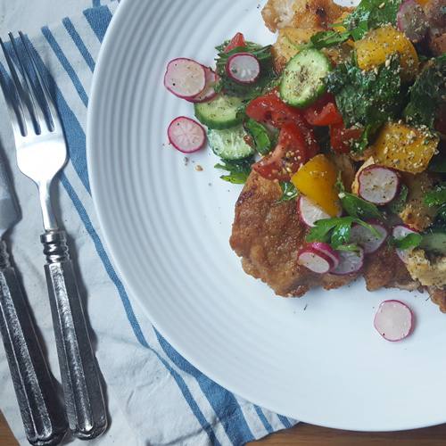 Crispy Chicken Thighs with Fattoush Salad & Za'atar