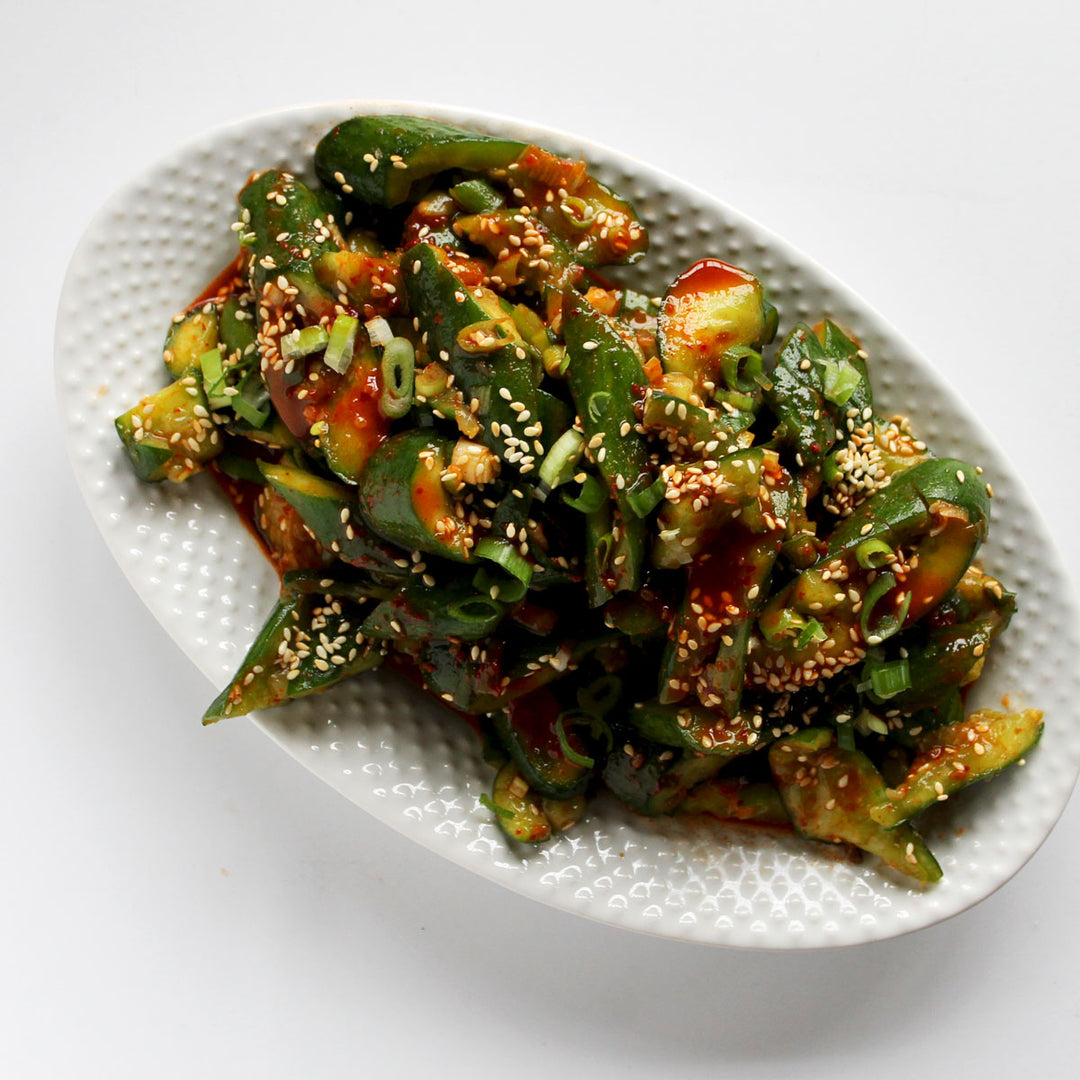 Smashed Cucumber Salad with Spicy Gochujang Dressing