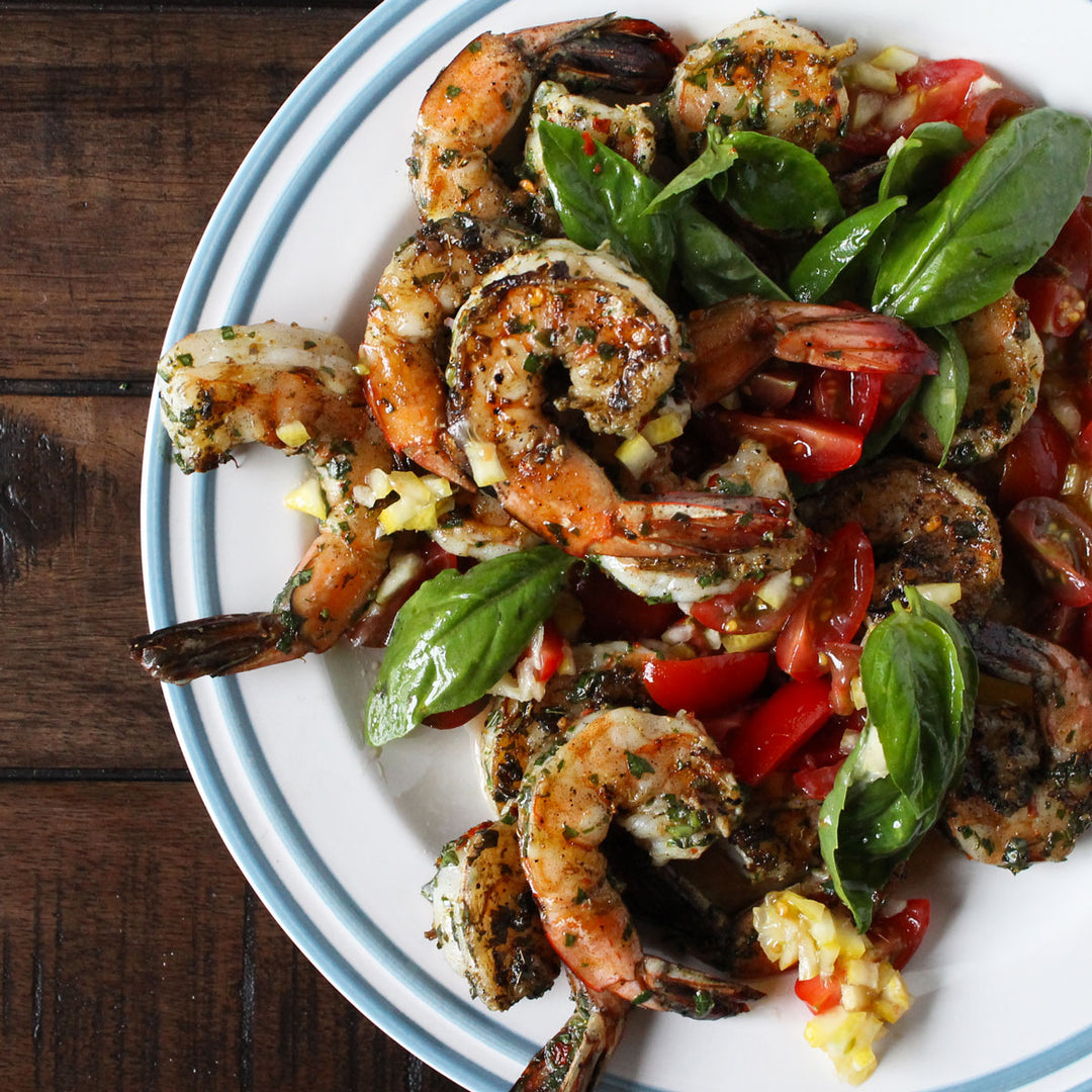 Grilled Shrimp with Whole Lemon Cherry Tomato Sauce