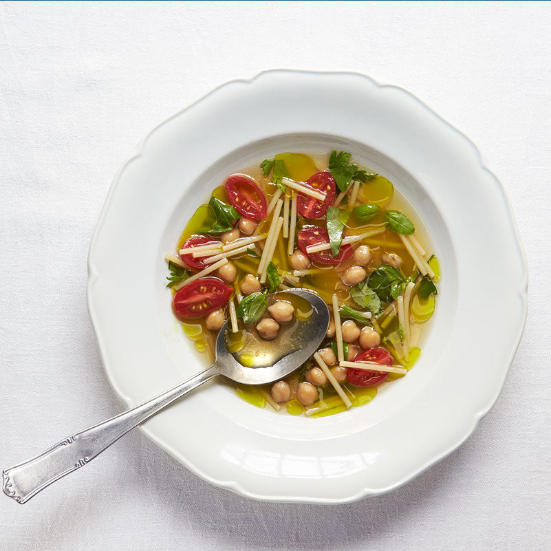 Chickpea, Tomato & Broken Pasta Soup