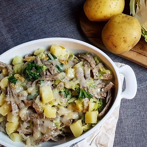 Pizzoccheri Valtellinesi (Buckwheat Pasta with Potatoes, Cabbage & Fontina)