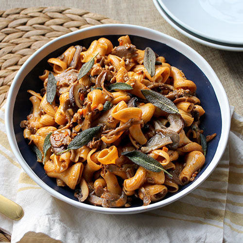 Pumpkin Torchio Pasta with Mushroom Rag\u00f9