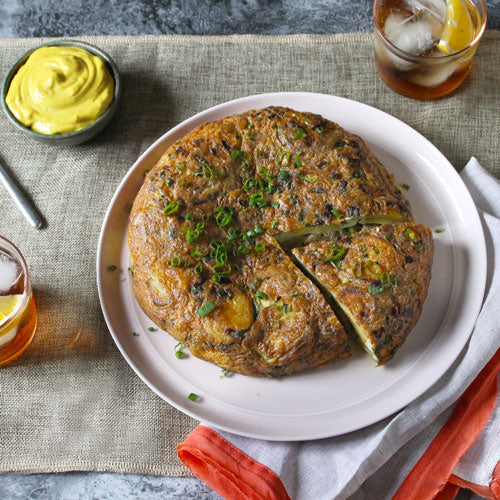 Mackerel Tortilla Española with Lemony Saffron Aioli