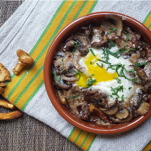 Truffled Baked Eggs & Caramelized Mushrooms