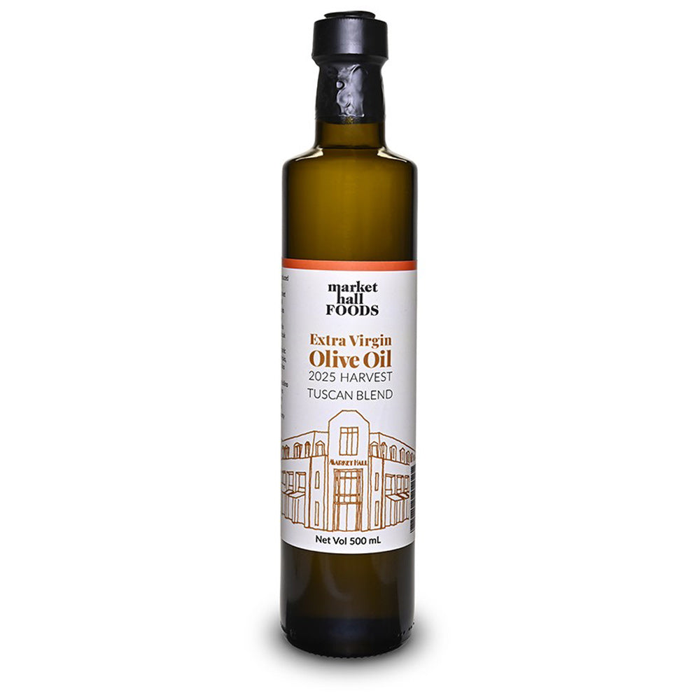 Bottle of Extra Virgin Olive Oil with a label on a white background
