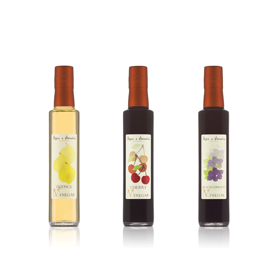 Treo of vinegar bottles