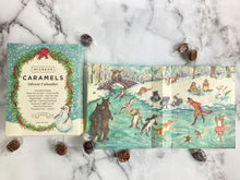McCrea's advent calendar open to display drawings of ice skating woodland creatures