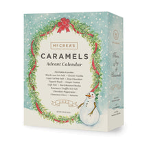 Outside of the 2023 McCrea's Caramel Advent Calendar decorated with a snowman and a holiday wreath