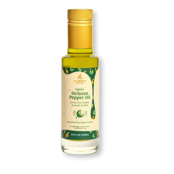 Glass bottle of 50 Hertz green Sichuan pepper oil
