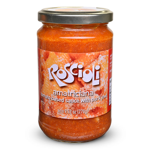 Jar of Roscioli Amatriciana tomato based sauce with pork jowl