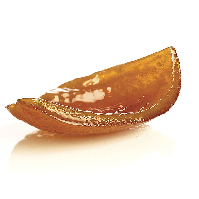 Glossy orange peel on a white background