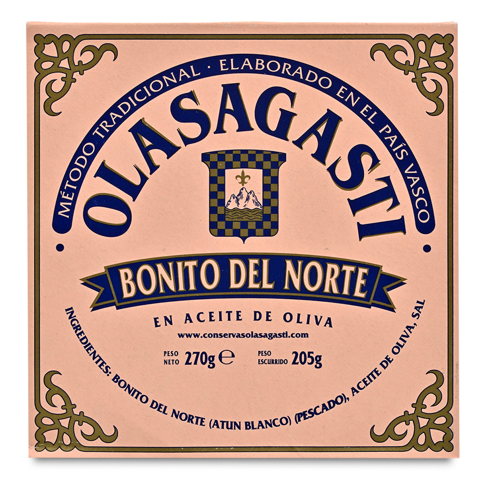Large Olasagasti Bonito del Norte fish can label on a white background