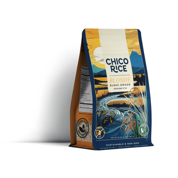 Package of Organic Blonde Sushi Grade Rice from Chico Rice