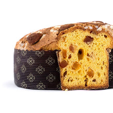 Interior of Giraudi classic colomba cake showing pieces of candied orange peel