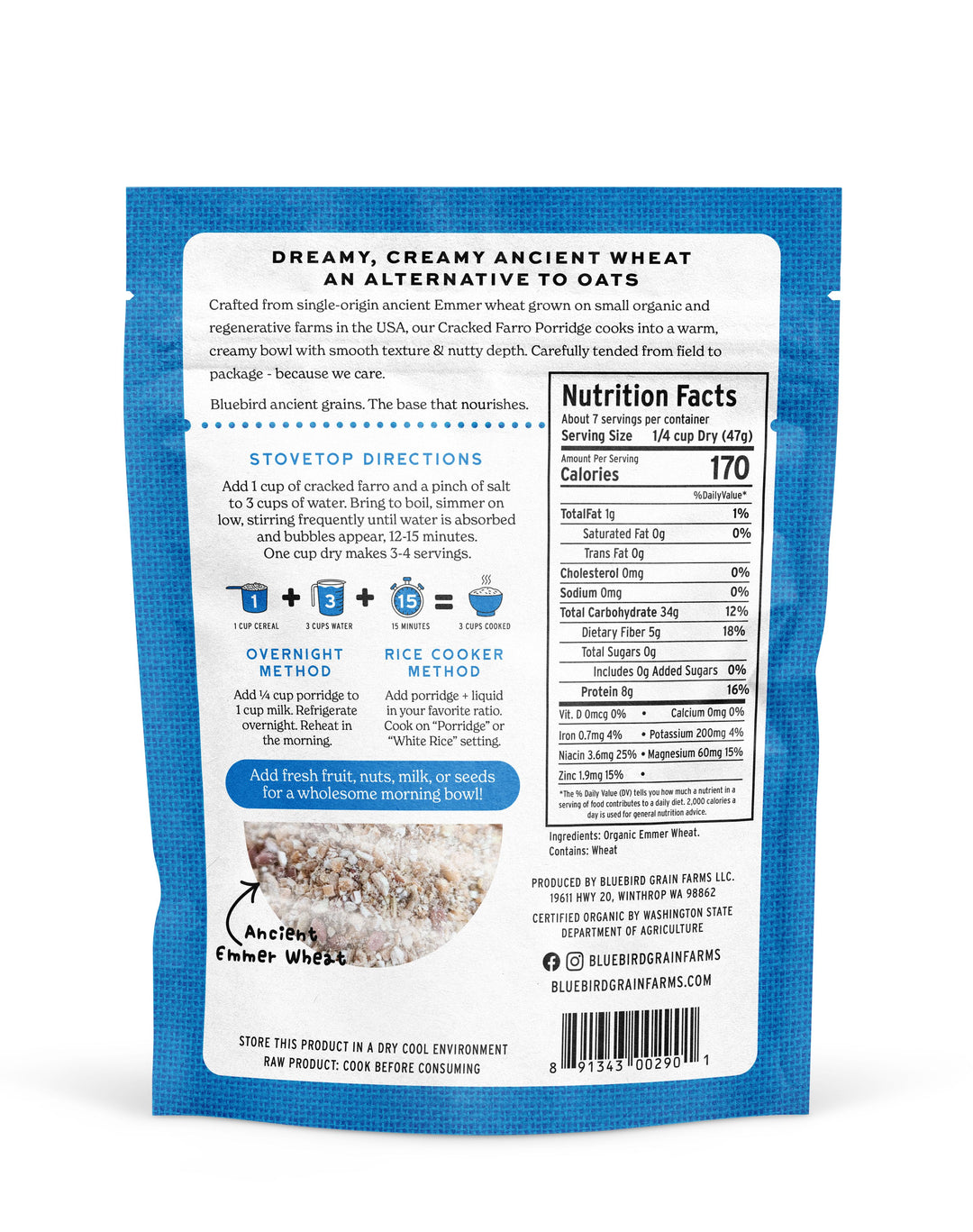 Bluebird Grain Farms Organic Cracked Farro Porridge