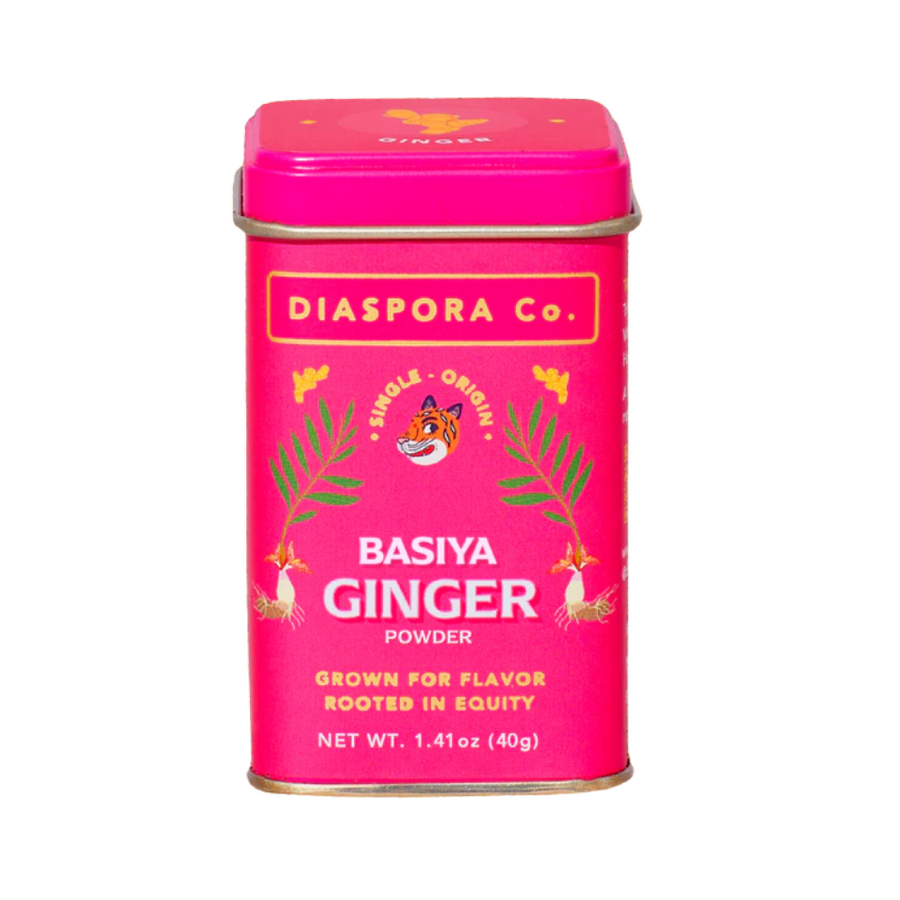 Pink tin of Diaspora Co Basiya Ginger powder