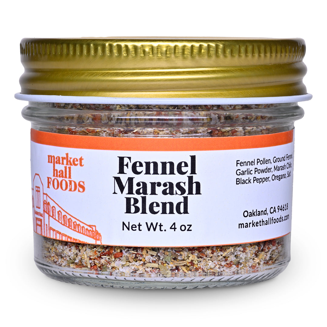 Jar of Fennel Marash blend with a gold top on a white background