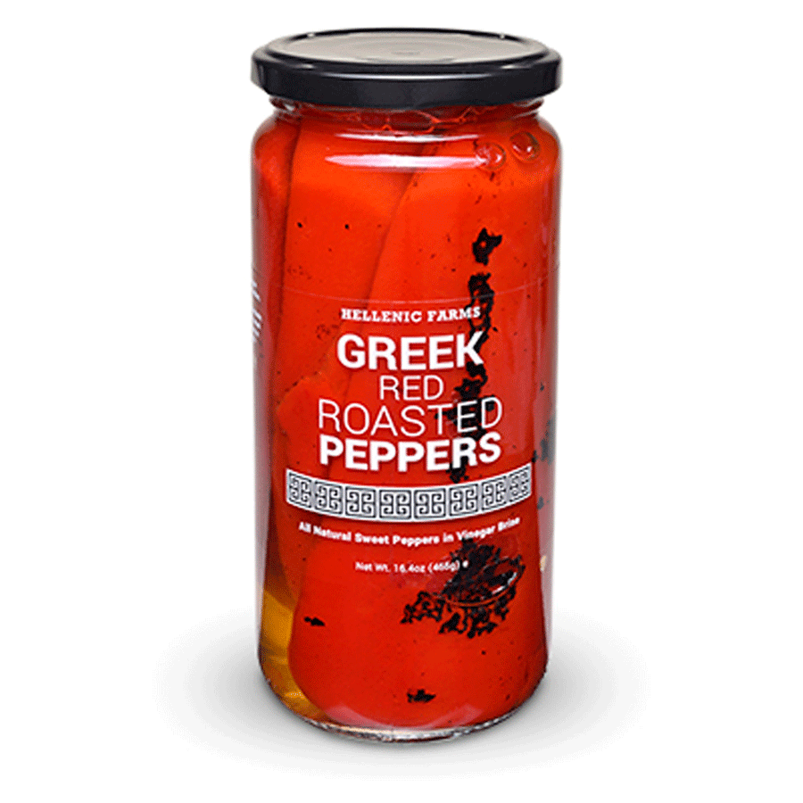 Jar of Greek red roasted peppers