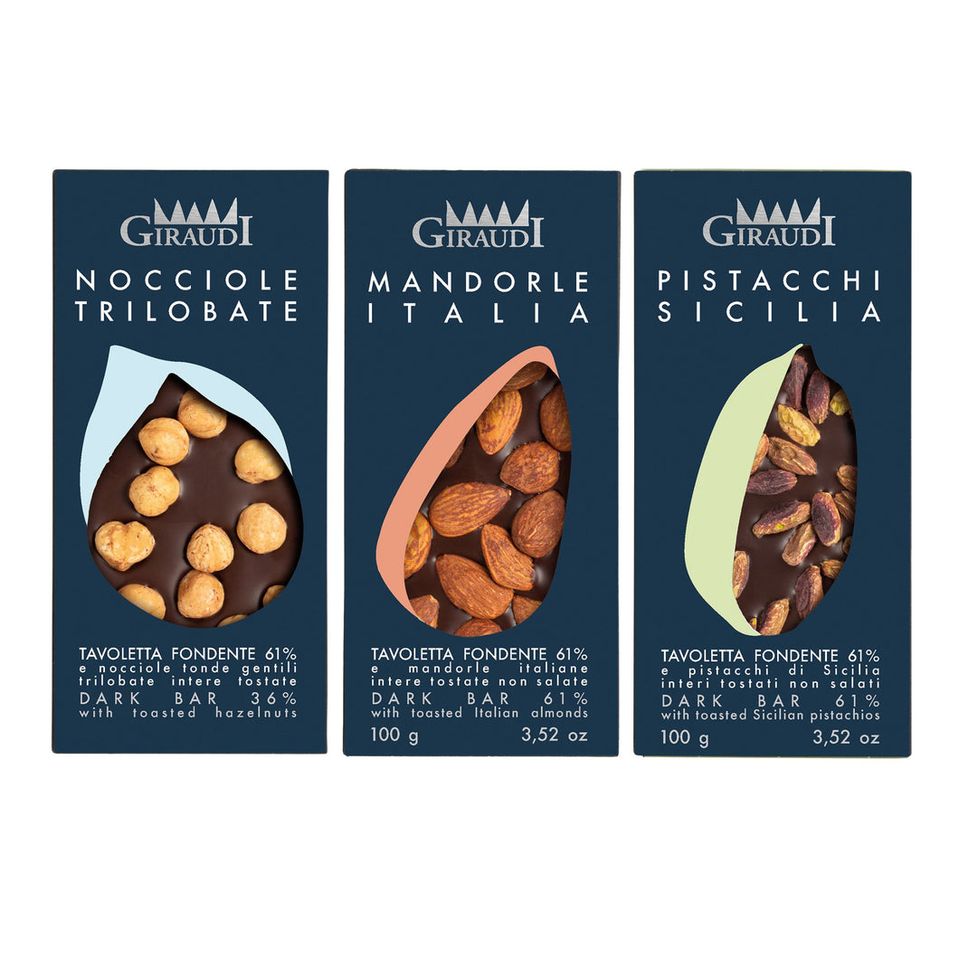 Italian Hazelnut, Almond & Pistachio Chocolate Bar Trio from Giraudi