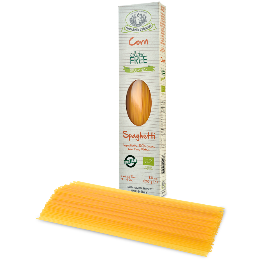 Box of Rustichella d'Abruzzo gluten-free corn spaghetti