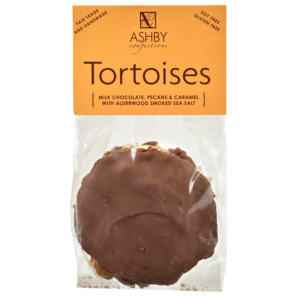 Milk Chocolate, Pecan & Caramel Tortoises with Smoked Salt from Ashby Confections