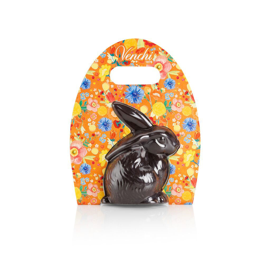 Venchi dark chocolate bunny in orange packaging