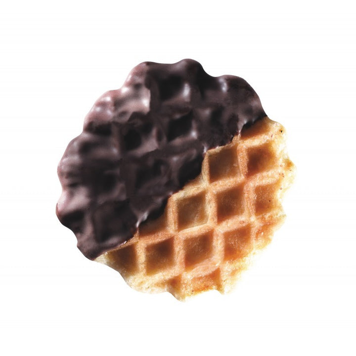 Waffle cookie with chocolate coating on a white background