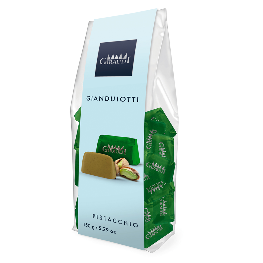 Giraudi pistachio chocolates in a clear bag