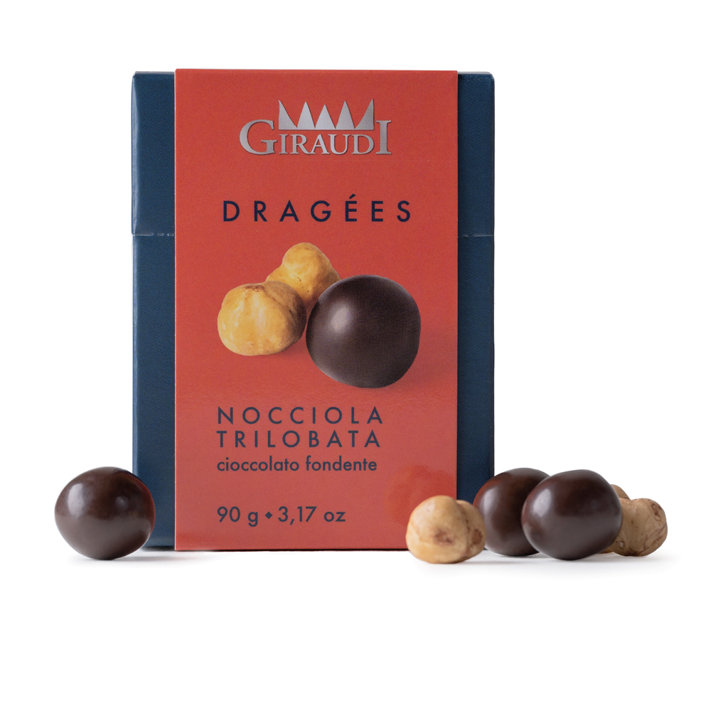 Red box of Giraudi chocolate covered hazelnuts