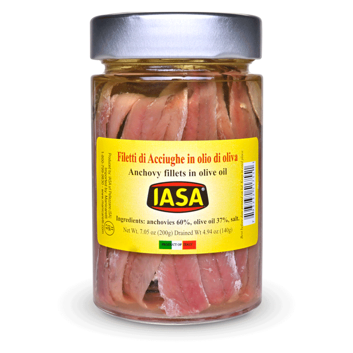 Jar of anchovy fillets in olive oil