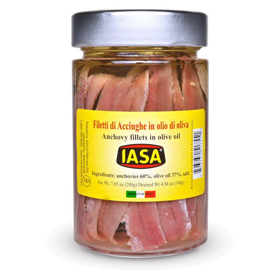 Jar of anchovy fillets in olive oil