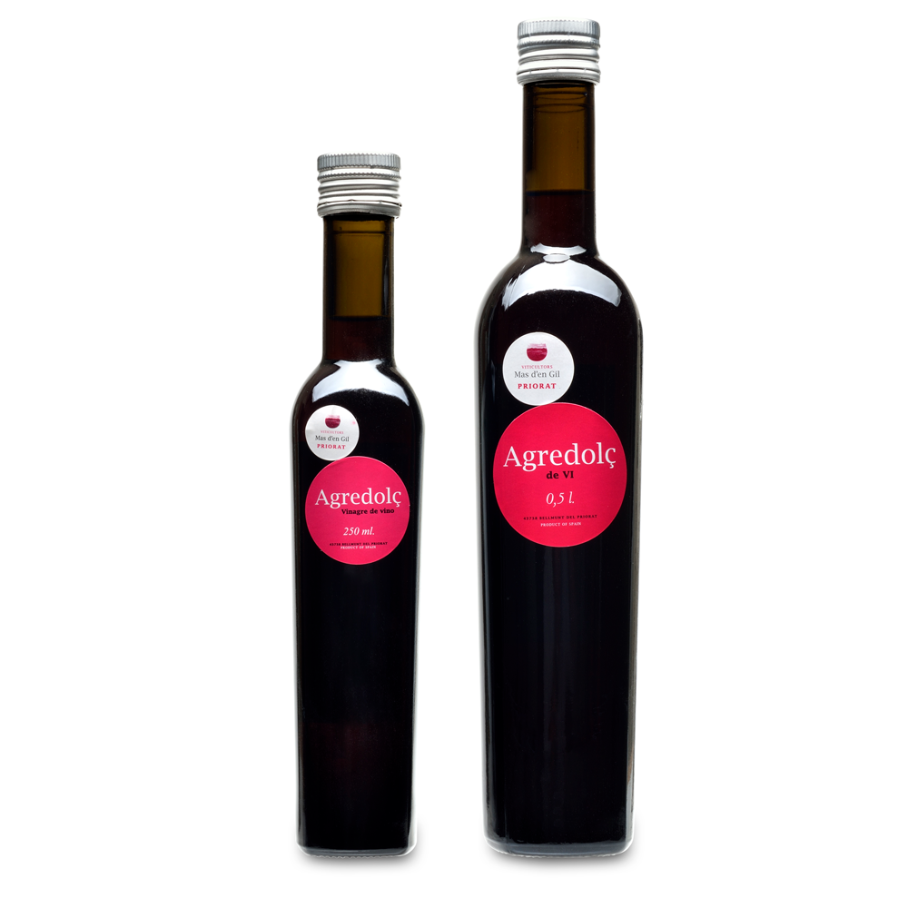 Two bottles of Agredolc with red labels on a white background