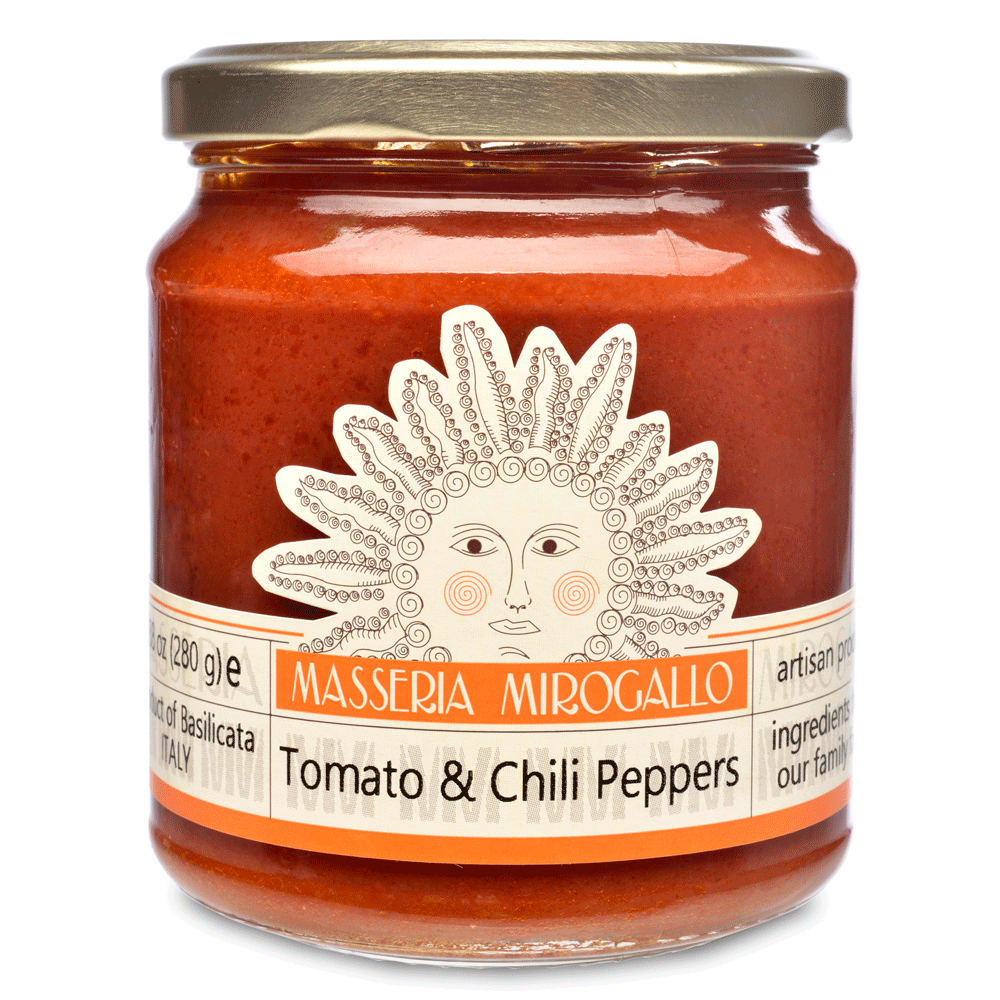 Jar of tomato & chili peppers sauce