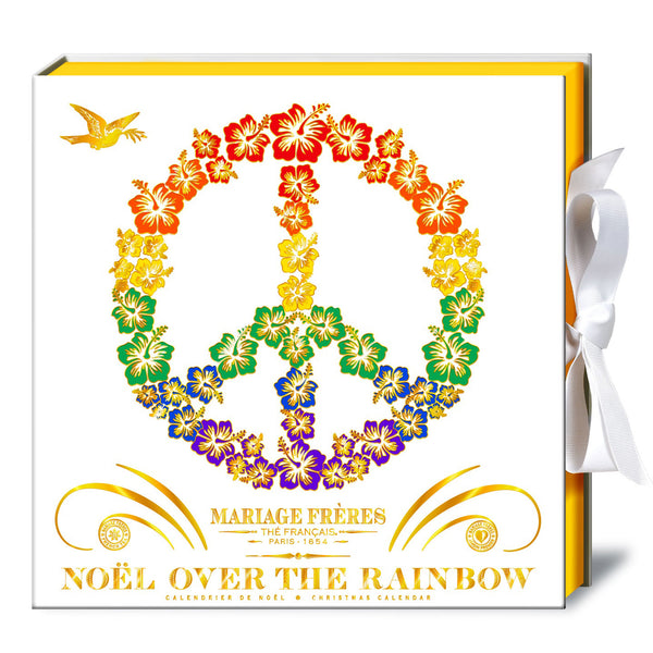 Mariage Freres white Advent Calendar with a rainbow hibiscus flower peace sign