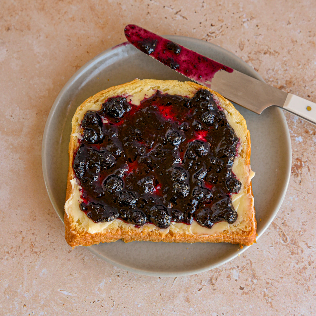 Olbia blueberry jam on toast